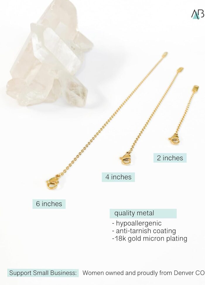 Altitude Boutique 18k Gold Plated Necklace Extenders Delicate Necklace Extender Chain Set for Women 3 Piece Set, Extensions 2", 4", 6" Inches Hypoallergenic in Gold, Rose Gold, or Silver - Image 3