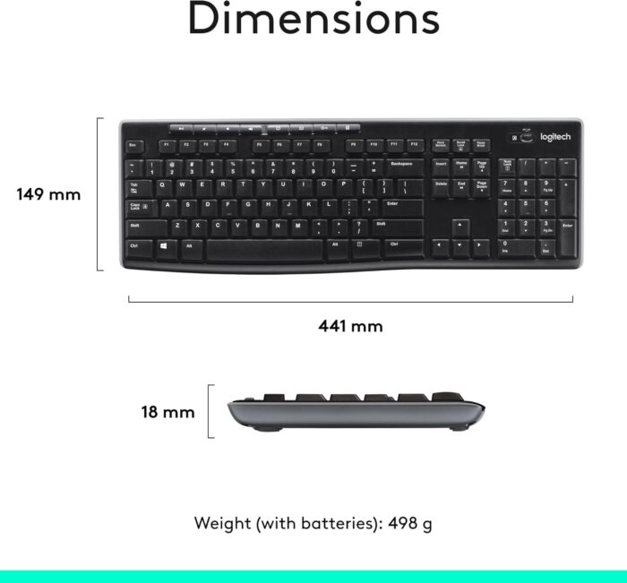 Logitech MK270 Wireless Keyboard And Mouse Combo For Windows, 2.4 GHz Wireless, Compact Mouse, 8 Multimedia And Shortcut Keys, For PC, Laptop - Black - Image 9