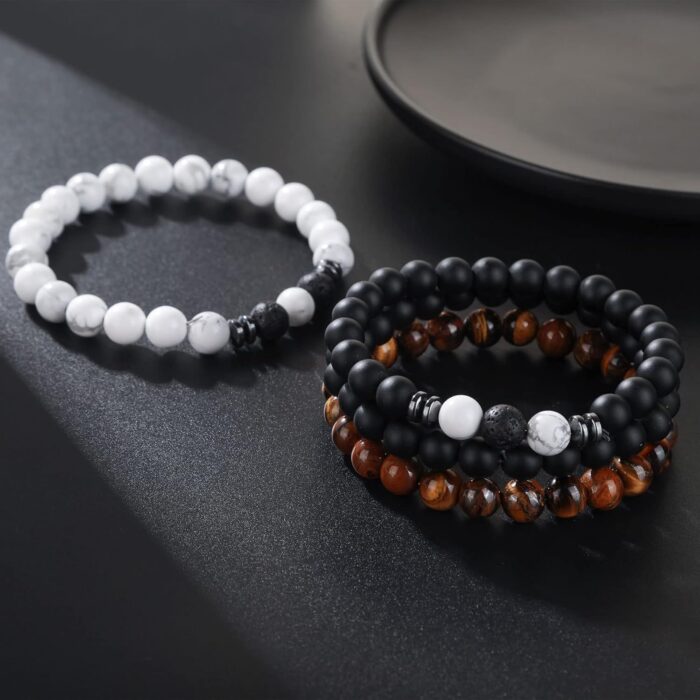 RANKEEF Tiger Eye Bracelet For Men 8MM Natural Stone Beads Bracelet Set Stretch Lava Rock Bracelets Adjustable Black Crystal Beaded Bracelet for Men Women Gifts - Image 7