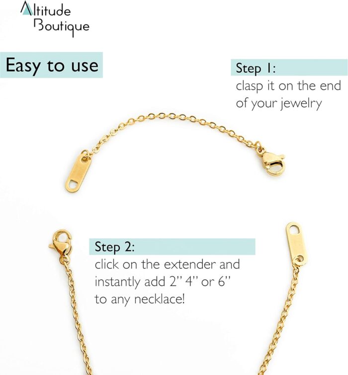 Altitude Boutique 18k Gold Plated Necklace Extenders Delicate Necklace Extender Chain Set for Women 3 Piece Set, Extensions 2", 4", 6" Inches Hypoallergenic in Gold, Rose Gold, or Silver - Image 5