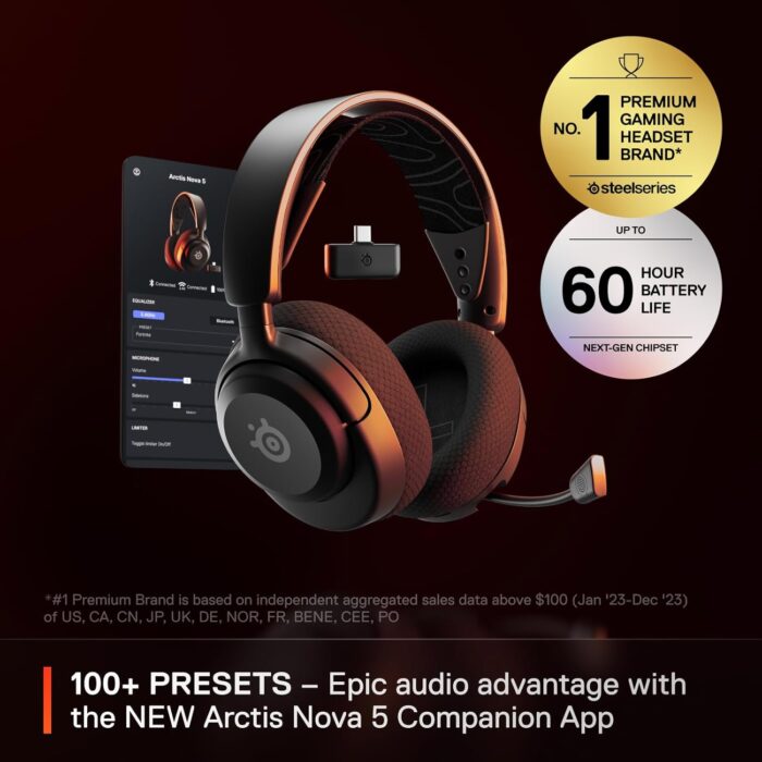 SteelSeries Arctis Nova 5 Wireless Multi-System Gaming Headset — Neodymium Magnetic Drivers — 100+ Audio Presets — 60 HR Battery — 2.4GHz or BT — ClearCast Gen2.X Mic — PC, PS5, PS4, Switch, Mobile - Image 3