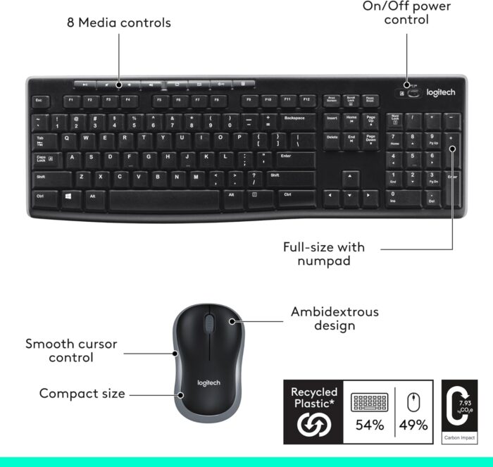 Logitech MK270 Wireless Keyboard And Mouse Combo For Windows, 2.4 GHz Wireless, Compact Mouse, 8 Multimedia And Shortcut Keys, For PC, Laptop - Black - Image 8