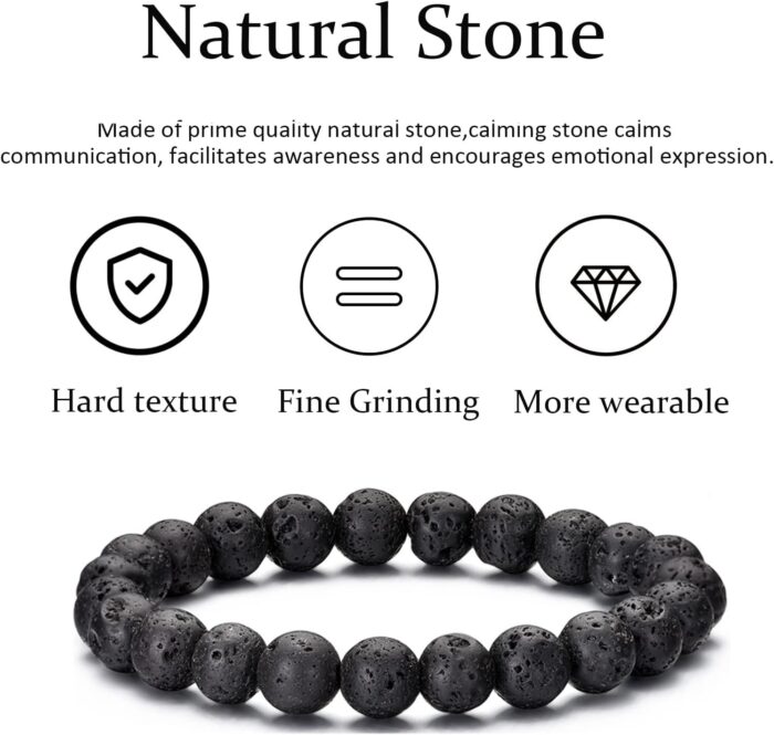 RANKEEF Tiger Eye Bracelet For Men 8MM Natural Stone Beads Bracelet Set Stretch Lava Rock Bracelets Adjustable Black Crystal Beaded Bracelet for Men Women Gifts - Image 6