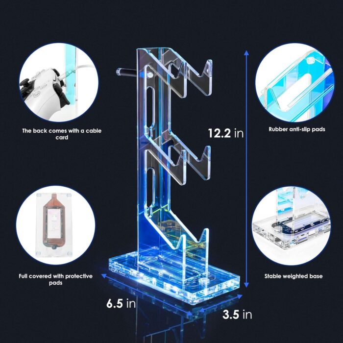 OAPRIRE Controller Holder Headset Stand with Lights, 3 Tier Acrylic Gaming Controller Stand for PS4, PS5, Xbox ONE, Switch, Universal Design (Clear) - Image 5