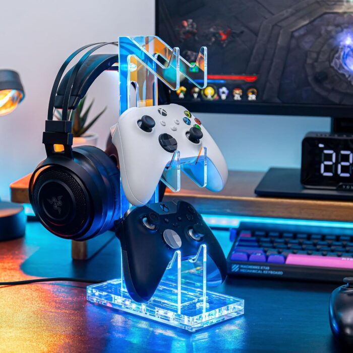 OAPRIRE Controller Holder Headset Stand with Lights, 3 Tier Acrylic Gaming Controller Stand for PS4, PS5, Xbox ONE, Switch, Universal Design (Clear) - Image 8