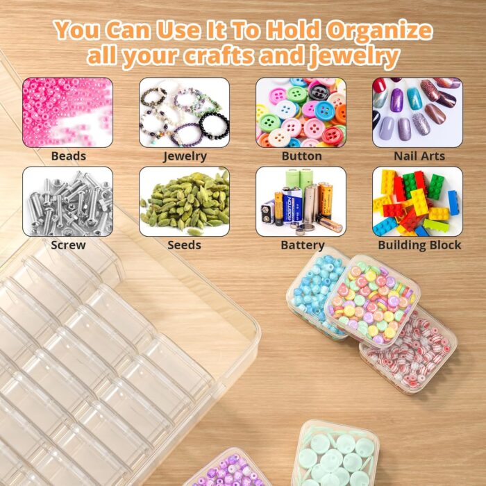 Mathtoxyz Bead Organizer Box, 31Pcs Small Bead Organizers and Storage Plastic Cases Mini Clear Bead Storage Containers Boxes with Hinged Lid and Rectangle for Bracelet Making DIY Jewelry Craft Nail - Image 8