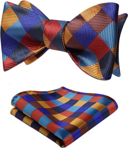 Bow Ties for Men Check Plaid Self Tie Bow Tie and Pocket Square Bowtie Formal Tuxedo Wedding Bowties Handkerchief Set