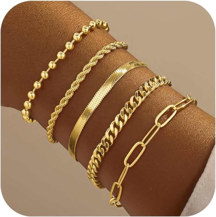 Gold Bracelets for Women,Dainty Bracelets Set for Women Trendy, Gold Bracelets Stack With Beaded, Cuban, Paperclip, Heart, Snake, Rope, Pearl, Cross, Hand Chain, Silver Jewelry Gifts for Women Christmas - Image 2