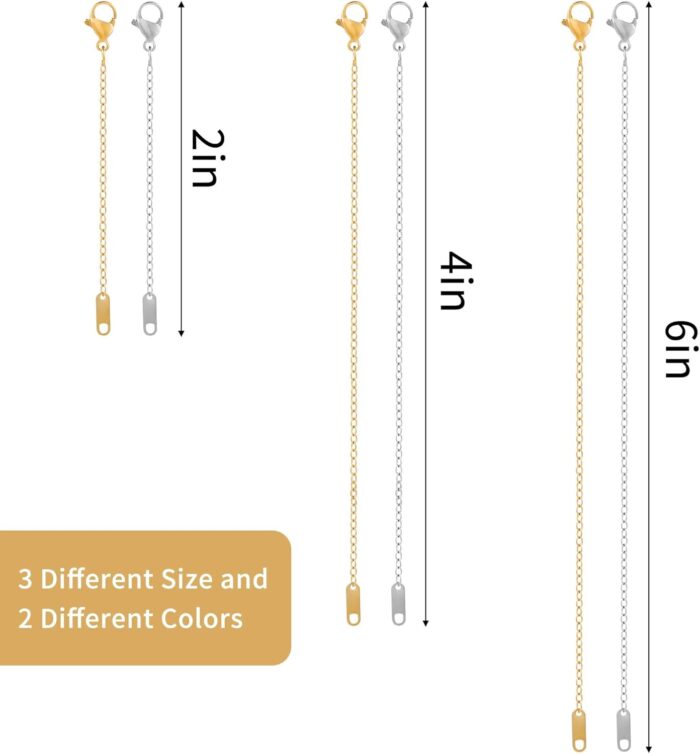 KOPOX 6 Pcs Gold and Silver Plated Necklace Extenders for Necklaces, 2", 4", 6" Delicate Necklace Extender Chain Set for Women Jewelry Making - Image 3