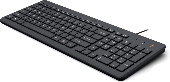 HP 150 Wired Keyboard with Numeric Keypad - Silent-Touch Chiclet Keyboard - Ergonomic, Comfortable - USB Plug-and-Connectivity, LED Indicators (664R5AA, Black) - Image 3