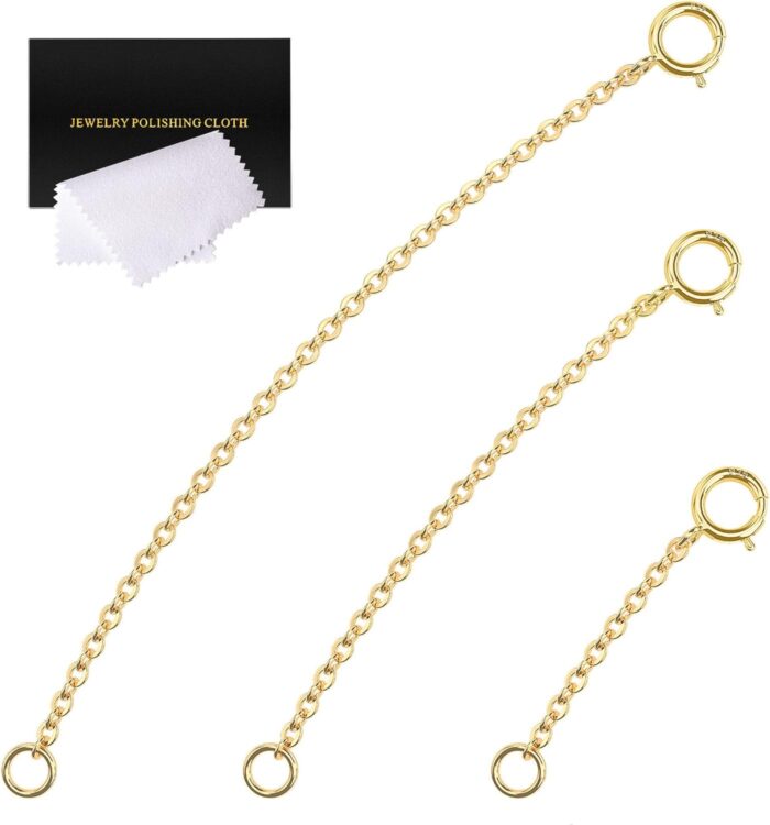 Gold Necklace Extenders 14k Gold Plated Extender Chain 925 Sterling Silver Extension Bracelet Extender Gold Chain Extenders for Necklaces 3 Pcs (1 2 3 Inch)(Gold) - Image 2