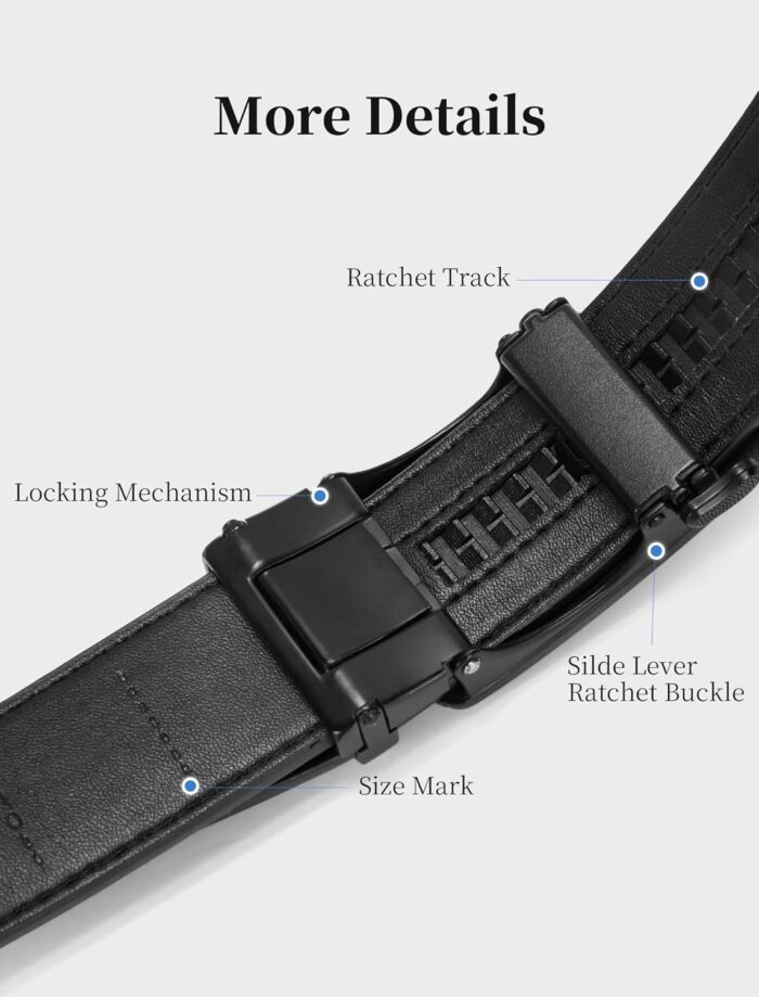 Mens Ratchet Belt Leather 1 3/8'' Adjustable Belts for Mens Dress Casual Jeans Comfort Trim to Fit - Image 3