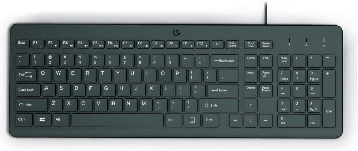 HP 150 Wired Keyboard with Numeric Keypad - Silent-Touch Chiclet Keyboard - Ergonomic, Comfortable - USB Plug-and-Connectivity, LED Indicators (664R5AA, Black) - Image 2