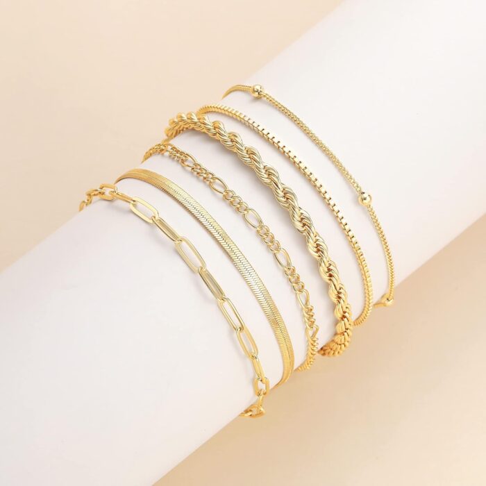 DEARMAY Gold Bracelets for Women Waterproof, 14K Real Gold Jewelry Sets for Women Trendy Thin Dainty Stackable Cuban Link Paperclip Chain Bracelet Pack Fashion Accessories Gifts for Womens - Image 7