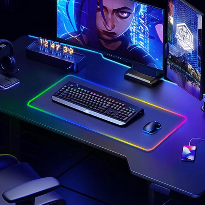 Large RGB Gaming Mouse Pad -15 Light Modes Touch Control Extended Soft Computer Keyboard Mat Non-Slip Rubber Base for Gamer Esports Pros 31.5X11.8 - Image 7