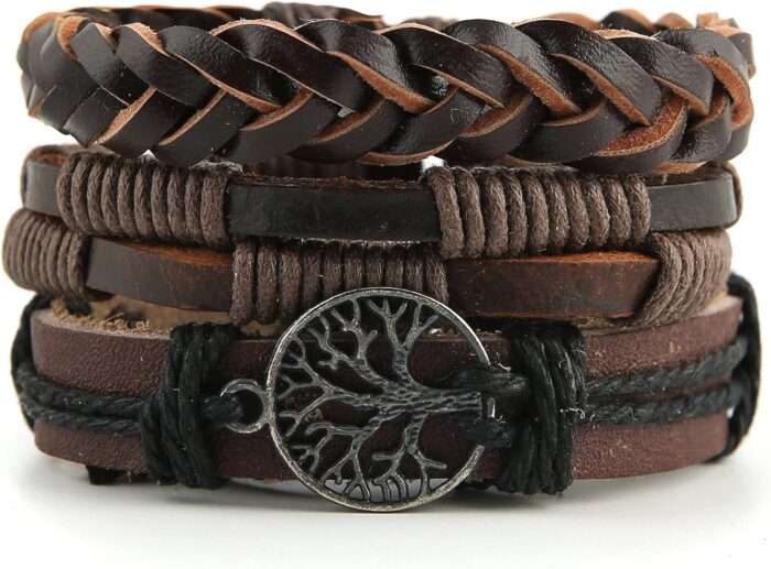 HZMAN Genuine Leather Tree of life Bracelets Men Women, Tiger Eye Natural Stone Lava Rock Beads Ethnic Tribal Elastic Bracelets Wristbands - Image 6