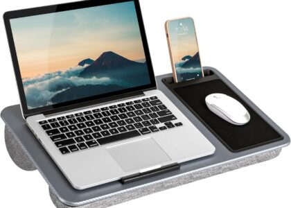 LAPGEAR Home Office Lap Desk with Device Ledge, Mouse Pad, and Phone Holder – Silver Carbon – Fits up to 15.6 Inch Laptops – Style No. 91585