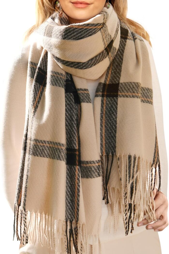 FURTALK Winter Scarf for Women Shawl Cashmere Feel Tassel Plaid Large Oversized Scarves Wraps