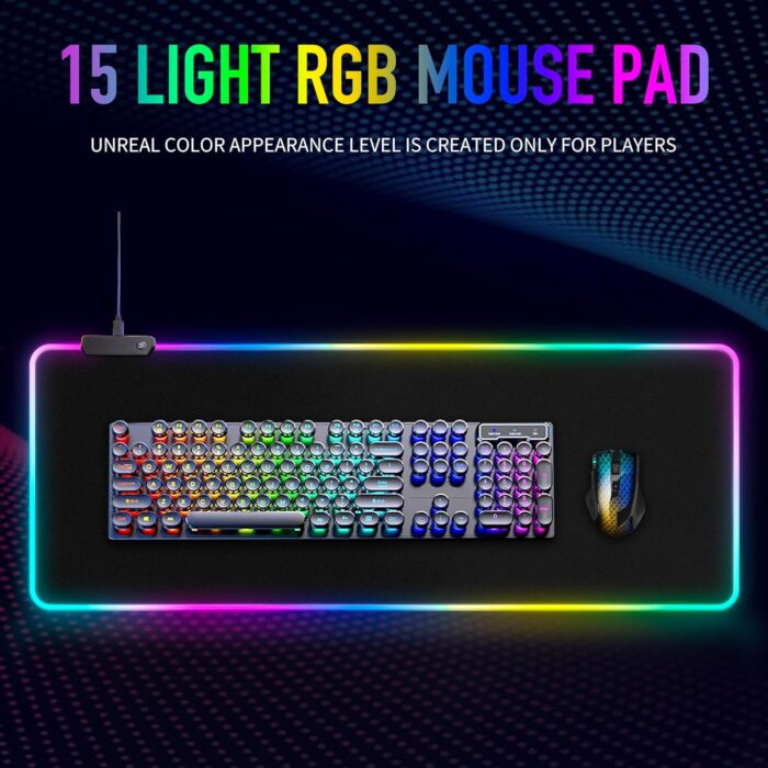 Large RGB Gaming Mouse Pad -15 Light Modes Touch Control Extended Soft Computer Keyboard Mat Non-Slip Rubber Base for Gamer Esports Pros 31.5X11.8 - Image 3