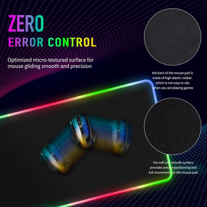 Large RGB Gaming Mouse Pad -15 Light Modes Touch Control Extended Soft Computer Keyboard Mat Non-Slip Rubber Base for Gamer Esports Pros 31.5X11.8 - Image 9