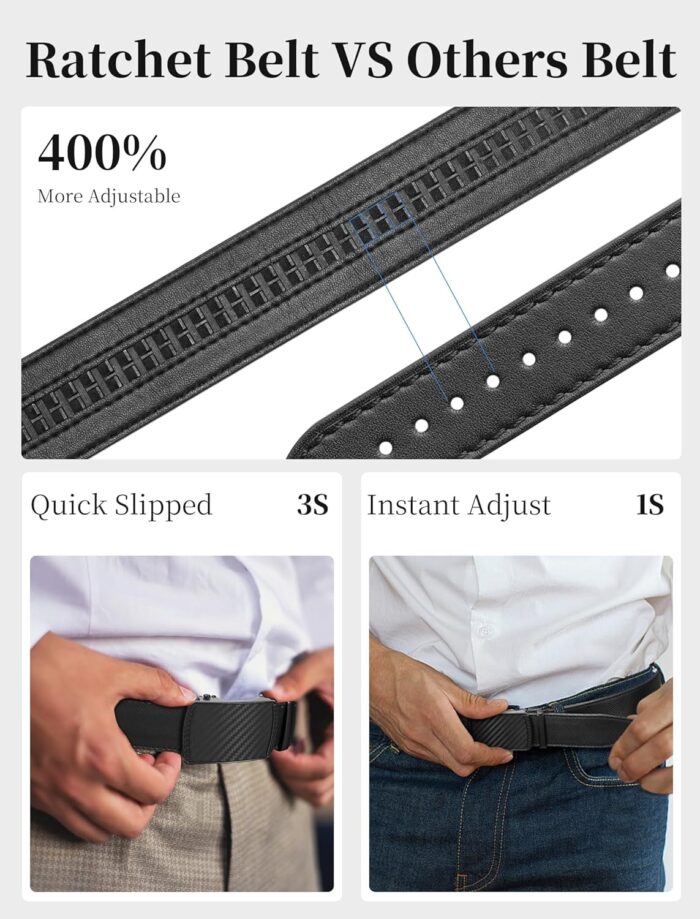 Mens Ratchet Belt Leather 1 3/8'' Adjustable Belts for Mens Dress Casual Jeans Comfort Trim to Fit - Image 4