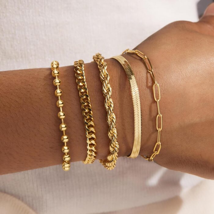 Gold Bracelets for Women,Dainty Bracelets Set for Women Trendy, Gold Bracelets Stack With Beaded, Cuban, Paperclip, Heart, Snake, Rope, Pearl, Cross, Hand Chain, Silver Jewelry Gifts for Women Christmas - Image 3