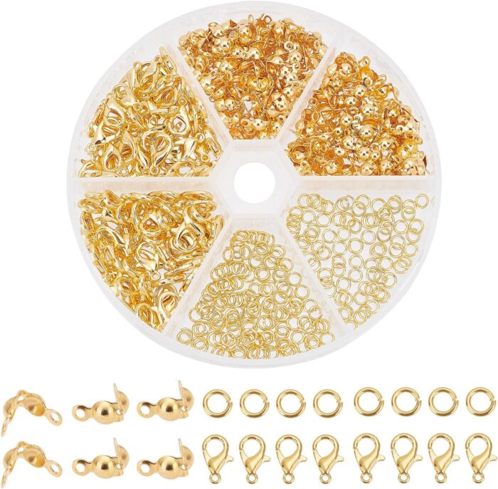 PH PandaHall 500pcs Jewelry Making Accessory Set 200pcs 4mm 21 Guage Open Jump Ring 100pcs 12x6mm Lobster Claw Clasp 200pcs 7mm Bead Tips Knot Covers for Earring Bracelet Jewelry Making, Gold - Image 2