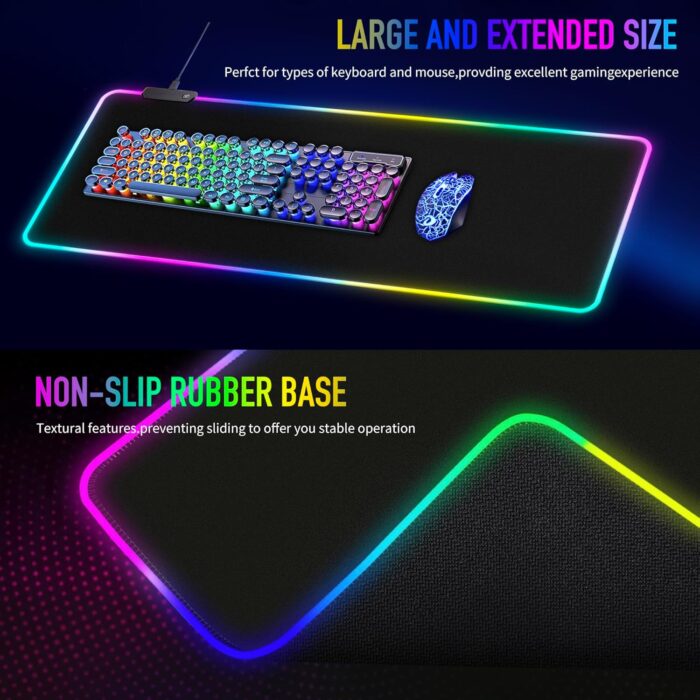 Large RGB Gaming Mouse Pad -15 Light Modes Touch Control Extended Soft Computer Keyboard Mat Non-Slip Rubber Base for Gamer Esports Pros 31.5X11.8 - Image 5