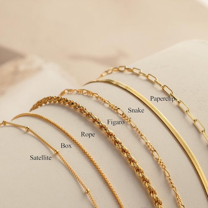 DEARMAY Gold Bracelets for Women Waterproof, 14K Real Gold Jewelry Sets for Women Trendy Thin Dainty Stackable Cuban Link Paperclip Chain Bracelet Pack Fashion Accessories Gifts for Womens - Image 8