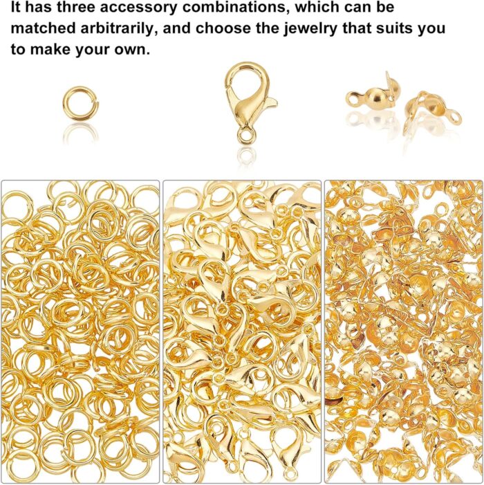 PH PandaHall 500pcs Jewelry Making Accessory Set 200pcs 4mm 21 Guage Open Jump Ring 100pcs 12x6mm Lobster Claw Clasp 200pcs 7mm Bead Tips Knot Covers for Earring Bracelet Jewelry Making, Gold - Image 7